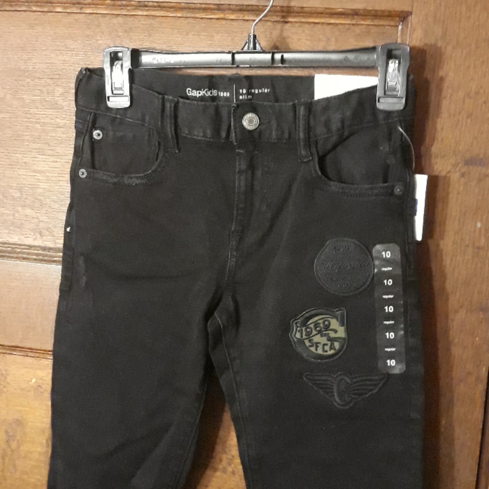 GAP High Stretch Slim Black Jeans W/Patches 10 NWT